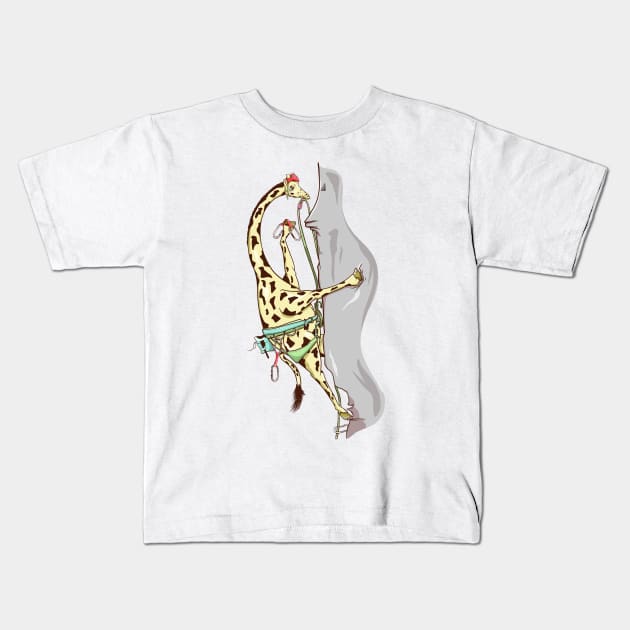 Giraffe Rock climbing Kids T-Shirt by mailboxdisco